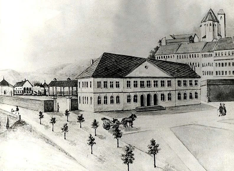 Brünner Hauptbahnhof in der ersten Hälfte des 19. Jahrhunderts (Endpunkt der Kaiser-Ferdinands-Nordbahn aus Wien)